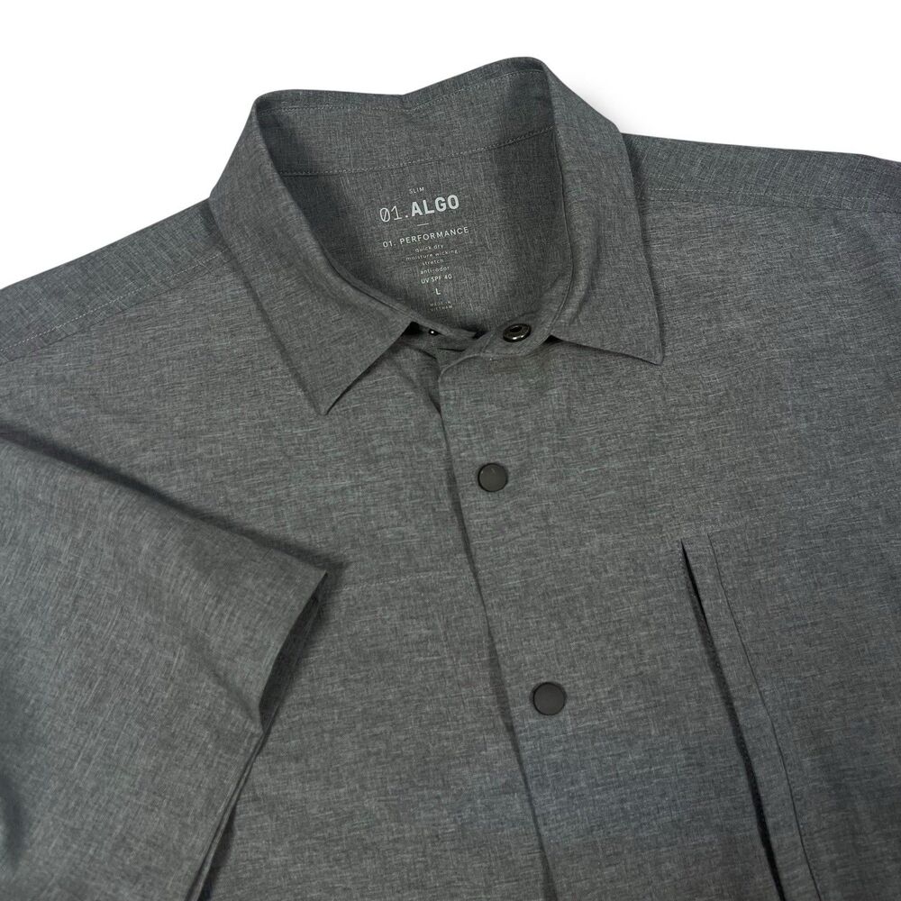 01 Algo Shirt Mens LG Gray Black Snap Button Up